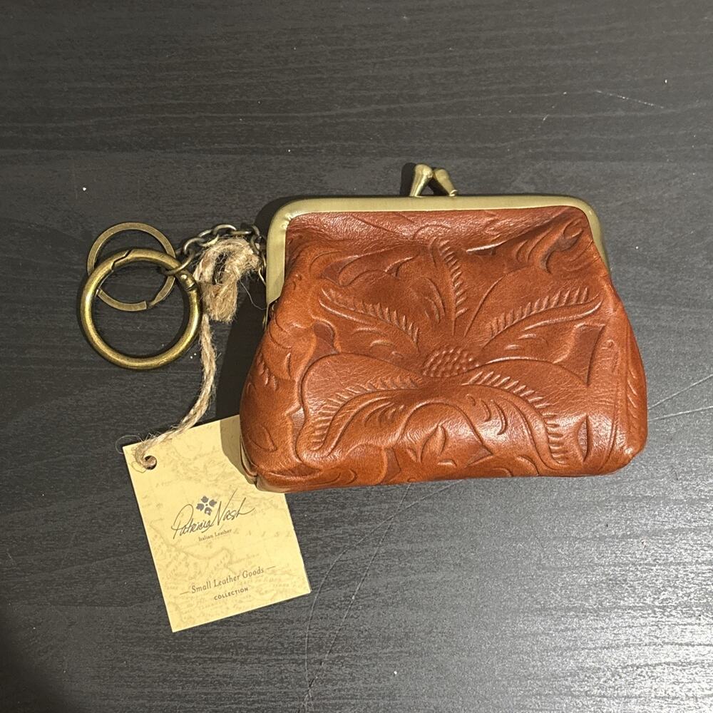 Patricia Nash Borse Florence Tooled Italian Leather Framed Kisslock Coin Purse - Picture 1 of 7